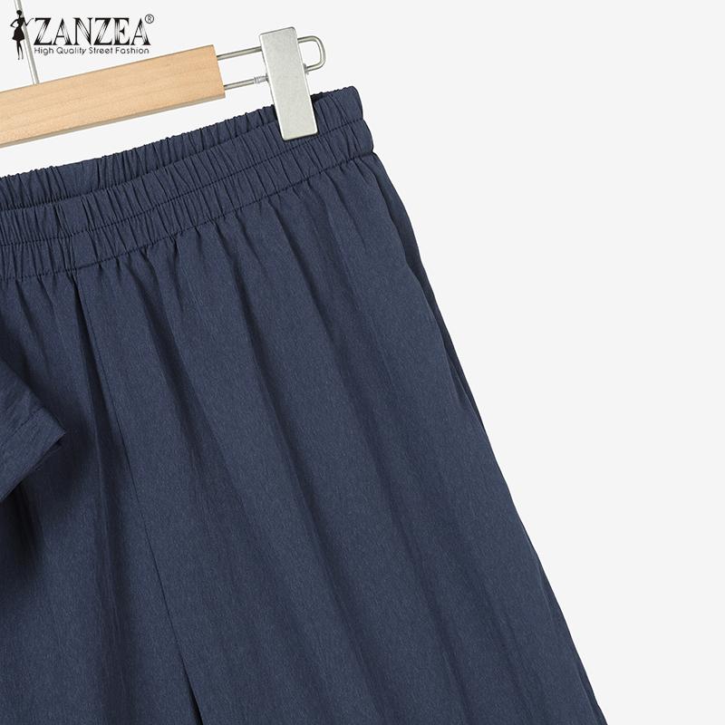 ZANZEA Dame Casual Halvlange Ermer Bluse og Bukser Sommer Todelt Draktssett