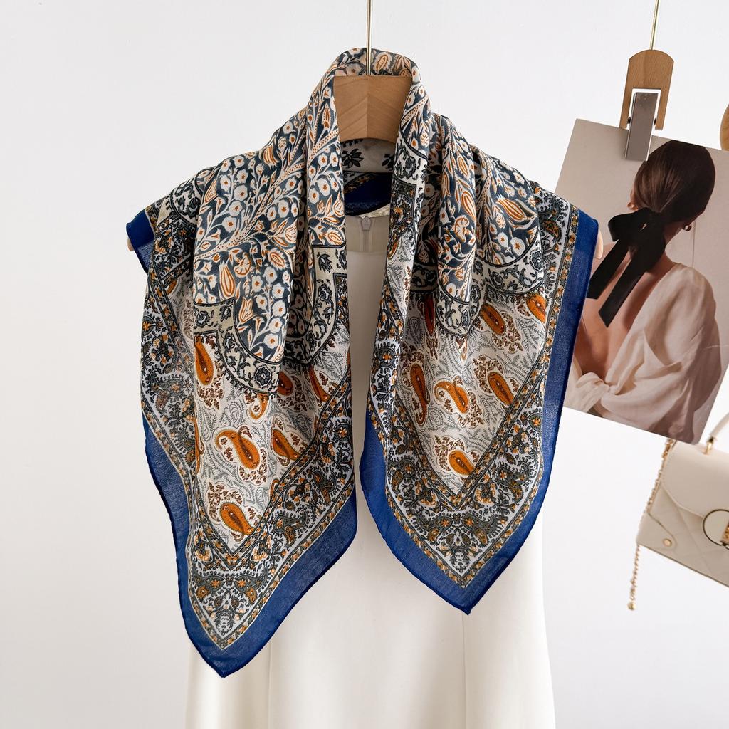 New Printed Cashew Retro Artistic Herringbone Pattern Cotton Linen Scarf Small Square Versatile Spring Autumn Thin Headscarf