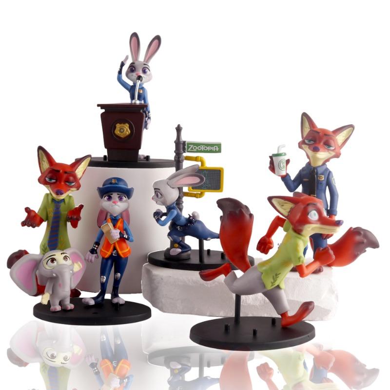 Anime 6/12pcs Zootopias Judy Nick Action Figure Humorous Rabbit Fox Cheetah Figurine Present Desktop Ornament Designed For Kid Birth Date Gifts