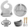 6PCS Baby Plates Children's Feeding  Soft Silicone Bowl Plate Cup Bibs Spoon Fork Set Non-Slip Cartoon Dishes For Kids BPA Free