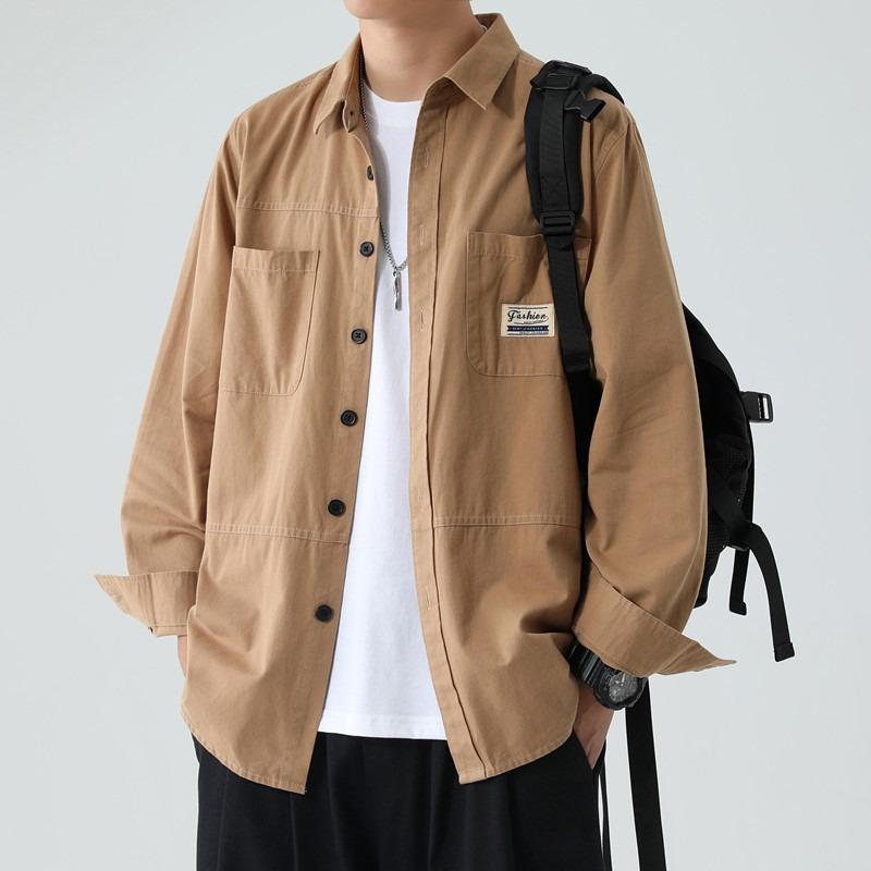 Autumn and Winter Pure Cotton Men's Work Clothes Long-sleeved Shirt Casual Loose Version Ironing Shirt Jacket