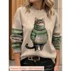 Trendy Women's All Over Printed Long Sleeve Lightweight Sweater | Ultra HD Cat Pattern, Universal Crew Neck | Casual Elegance Style