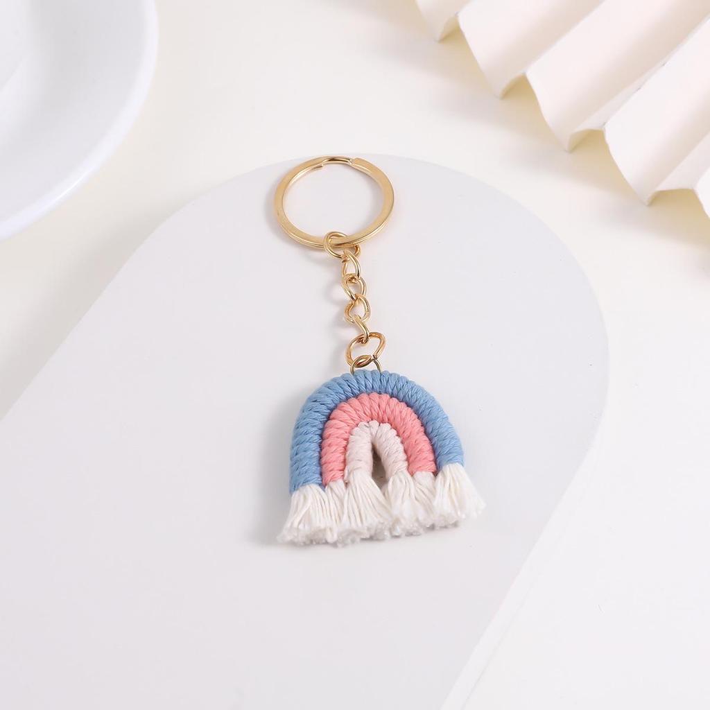 Handmade Rainbow Knit Keychain Pendant - Fashionable Woven Accessory