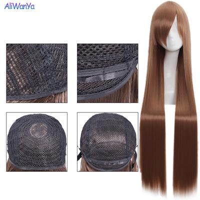 100CM syntetická dlouhá rovná paruka pro cosplay s ofinou, ženská anime ombre paruka, blond červená růžová modrá zlatá, tepelně odolná, párty paruka