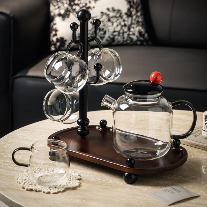 Elegant Glass Water & Tea Set with Wooden Tray
