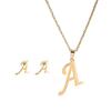 Gold Stainless Steel Alphabet Necklace & Earrings Set - Minimalist Jewelry for Men & Women