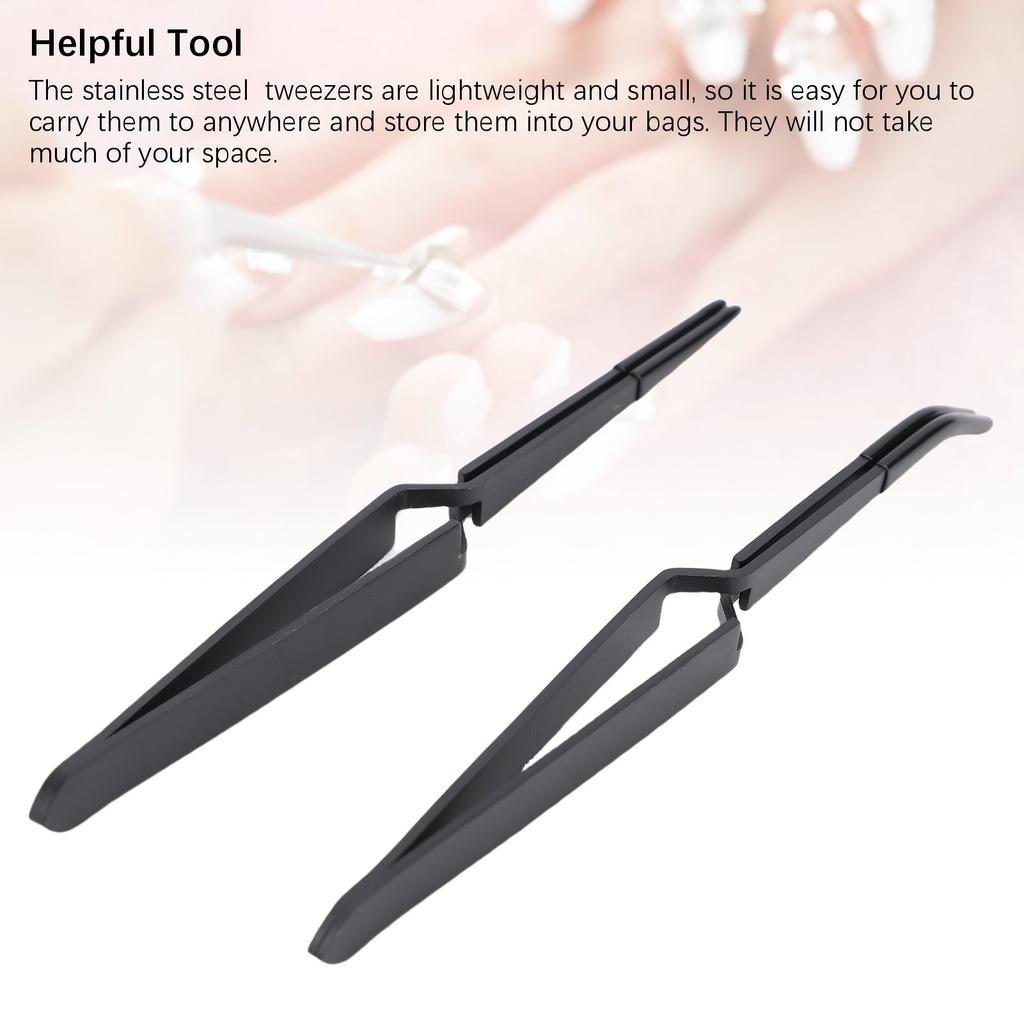 2 Stück Umgekehrte Pinzetten Schwarz Edelstahl Silikon Bastelpinzetten für professionelle Nageltechniker und den persönlichen Heimgebrauch