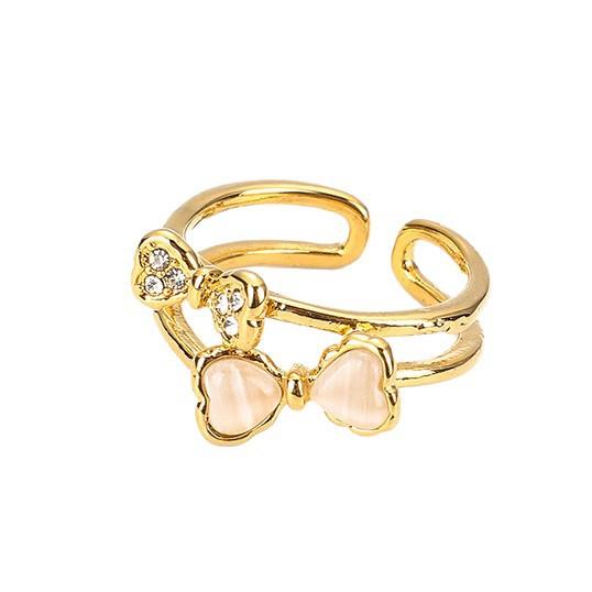 New European and American Minimalist French Style Rhinestone Bow Open Ring, Unique and Versatile Stainless Steel Double-layer Ring