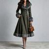 Womens Boho Western Wool Blend Long Coat With Removable Faux Fur Collar Slim Fit