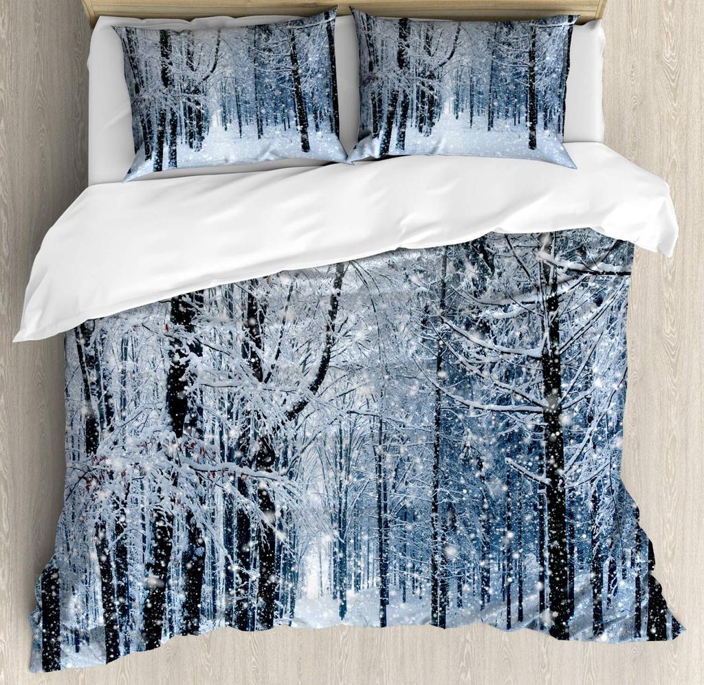 Winter Duvet Cover Merry Xmas Theme Delicate Snowflakes Cold Freezing Weather Vintage Holiday Pattern Room Decorative Women Kids