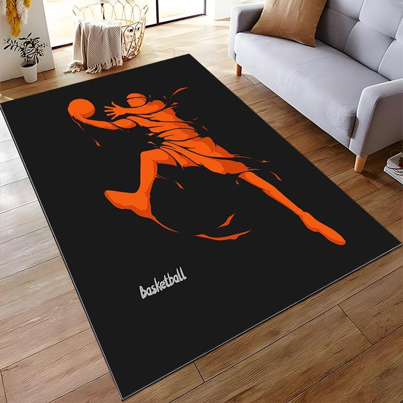 Basketball Player Silhouette Carpet, Orange on Black, Modern Style Suitable for use as an anti-slip for living room bedroom sofas