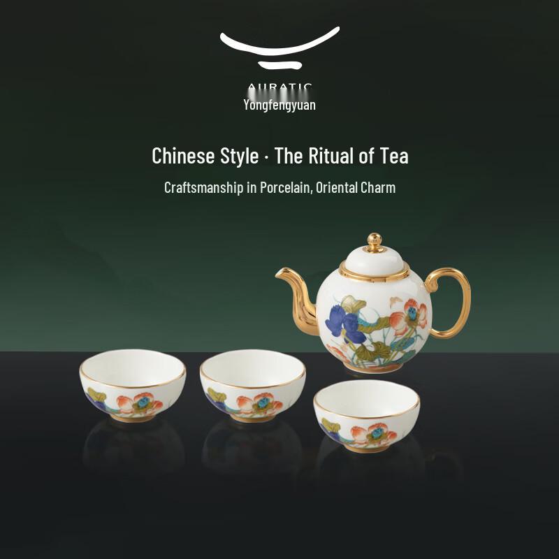 Auratic Guoci Yongfengyuan Happiness & Harmony 5-Piece Ceramic Kung Fu Tea Set