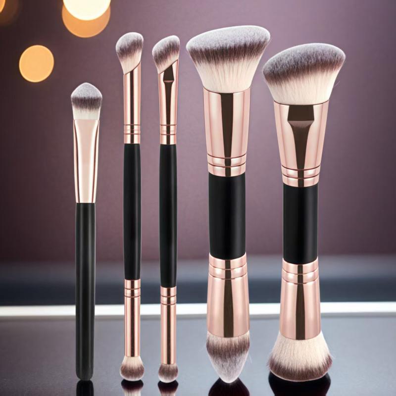 5PCS Double Ended Foundation Makeup Brush Set Flat Angled Tips for Flawless Liquid Powder Concealer and Cream Application