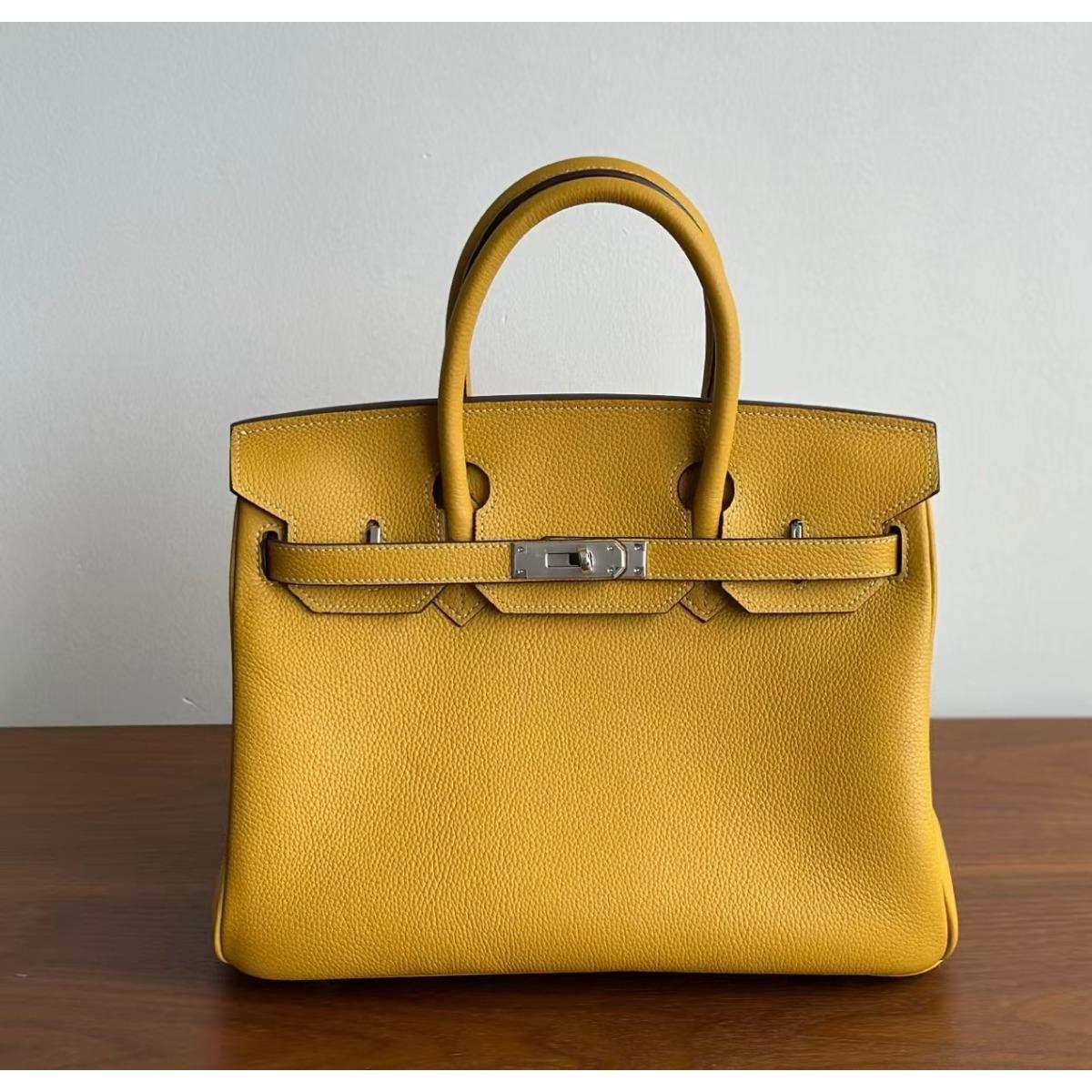 

Genuine leather semi-handmade Togo first layer cowhide platinum bag 25/30/35 high-end fashion versatile handbag.. 25 silver buckle