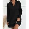 IHUASU Fashion Autumn Winter Solid Color Print Long Sleeve POLO-Neck Casual Dresses International Design