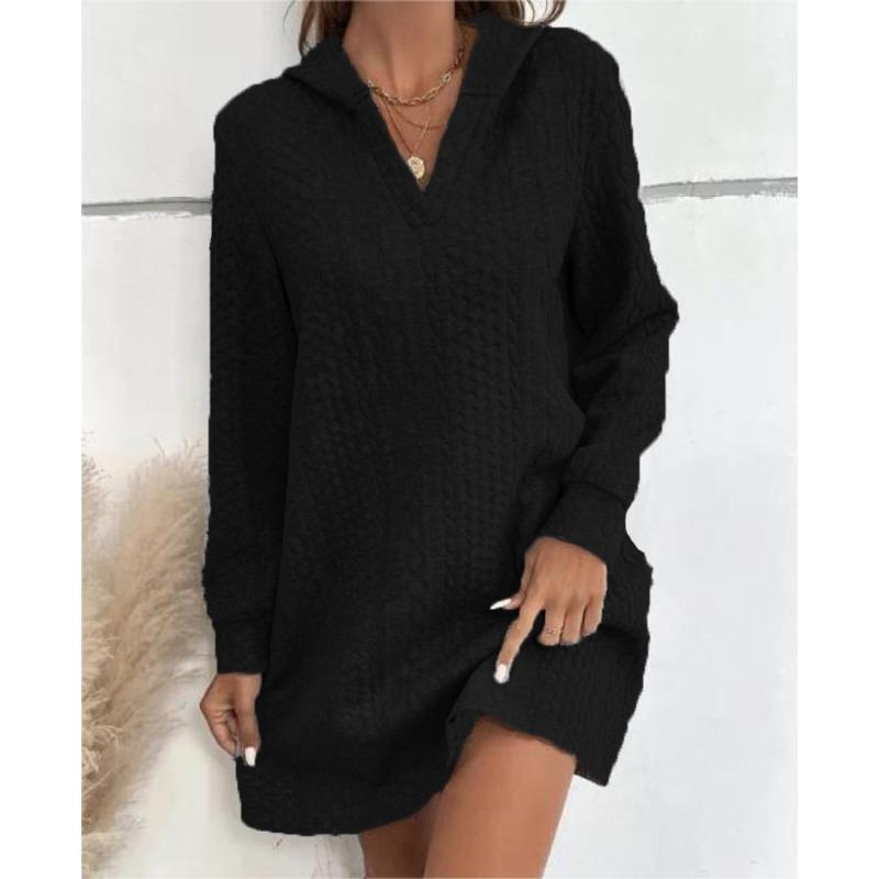 

BITCED Fashion Autumn Winter Solid Color Print Long Sleeve POLO-Neck Casual Dresses Unique design XXXXXL чорний