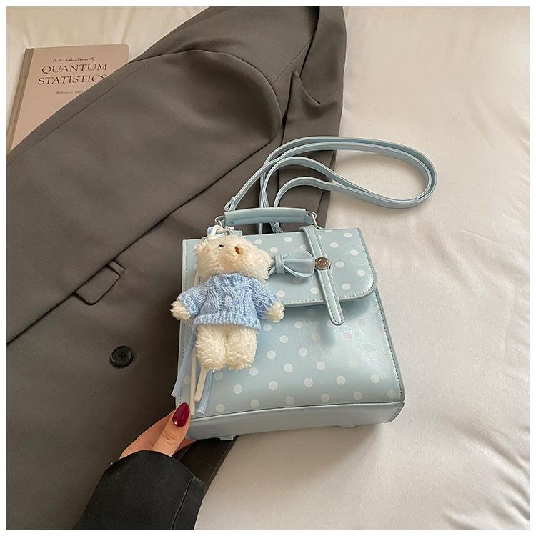 Schoolbag Handsome Rice Home Korean Version Cute Polka Dot Backpack Women's Exquisite Sweet Bow Small Square Bag Fashionable Portable Backpack