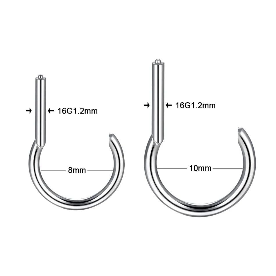 Titanium Clicker Body Piercing 16 8mm 16G Hinged Cartilage BC2771608 [Green Piercing] D-shaped (Size) Gauge/(Inner Diameter)