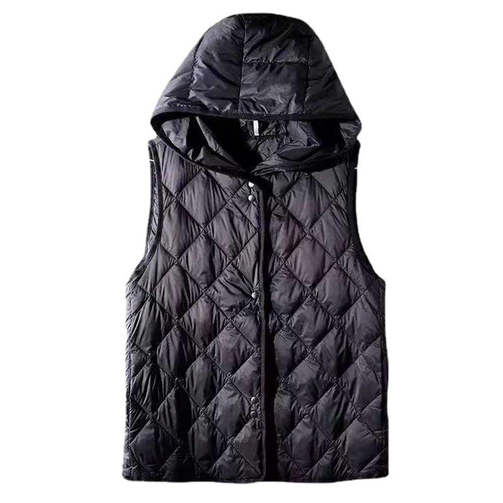 Women Autumn Winter Short Loose Hooded Sleeveless Jacket Solid Outwear Female Waistcoat Ultra Light Down Vest