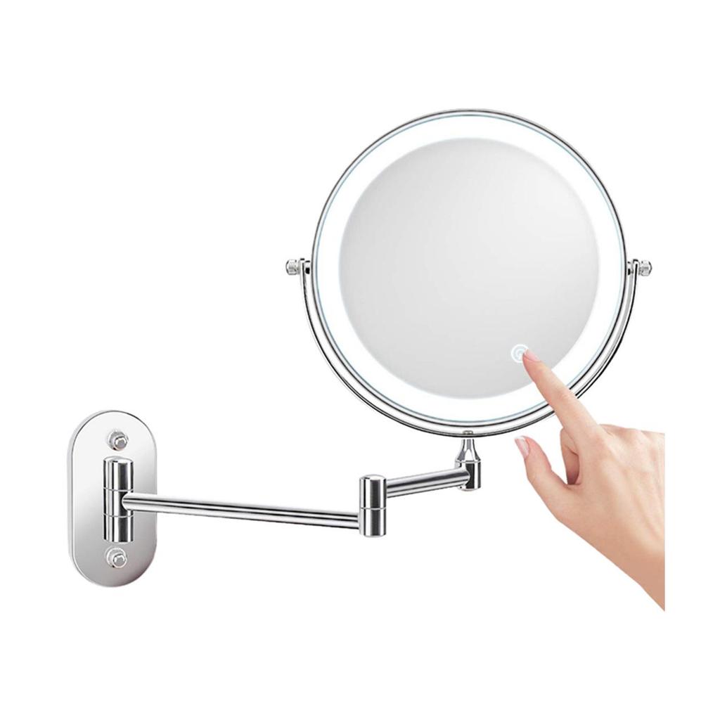 8-Inch Double-Sided LED Makeup Mirror: Wall-Mounted, Folding, Retractable, Lighted, Magnifying, Rechargeable Bathroom Vanity Mirror.