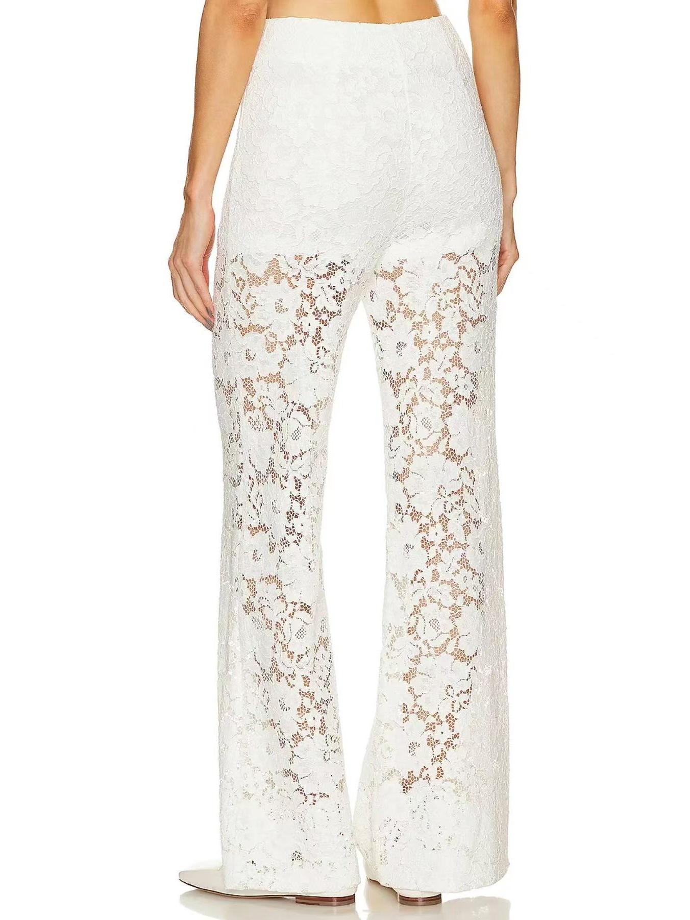 

2024 Європейський та Американський стиль Штани прямого крою з високою посадкою та вставками з пряжі для жінок Large білий