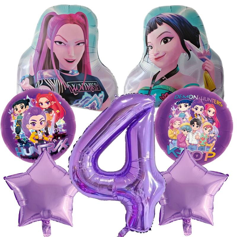 Kpop Demon Hunters Birthday Balloons Set Number Balloon Suit Foil Ballon Cartoon Birthday Party Supplies Decor Baby Shower Gift