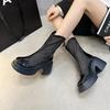 2026 Summer New Fashion round Head High Heel Waterproof Platform Thick Bottom Short Boots Mesh Casual Women's Boots round Toe