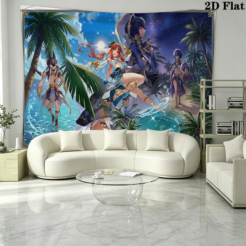 Genshin Impact Poster Wall Tapestry Aesthetic Wall Hanging Printed Fabric Blanket Decorative Tapestries for Bedroom Living Room Home Decor