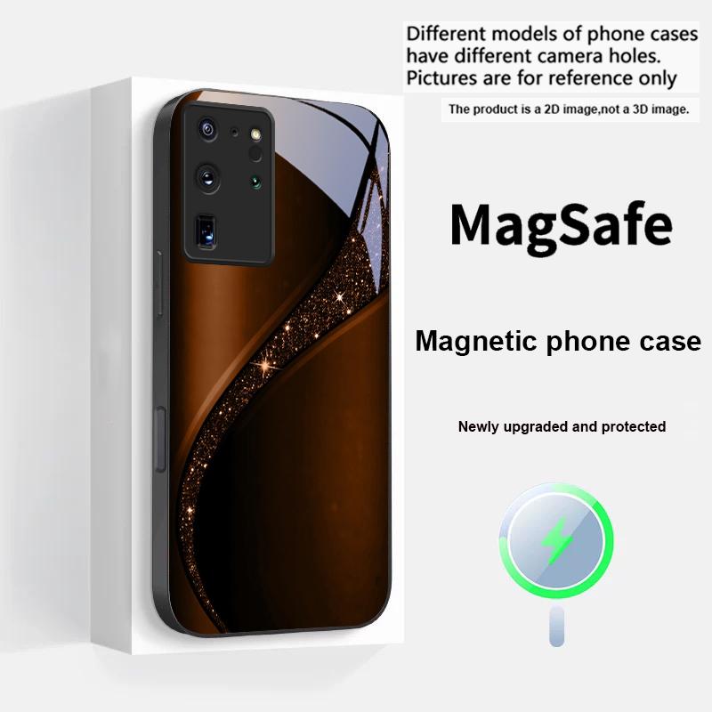 Brilliant golden galaxy For Magsafe Samsung S25 S25 Edge S25Ultra S8 9 10 20 S21 Pro 22 Plus S23 FE S24 Ultra Glass Phone Case