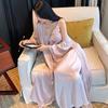 French sexy pajamas women's spring and autumn ice silk long suspender pajamas, two summer pure desire long skirts and robes with chest pads