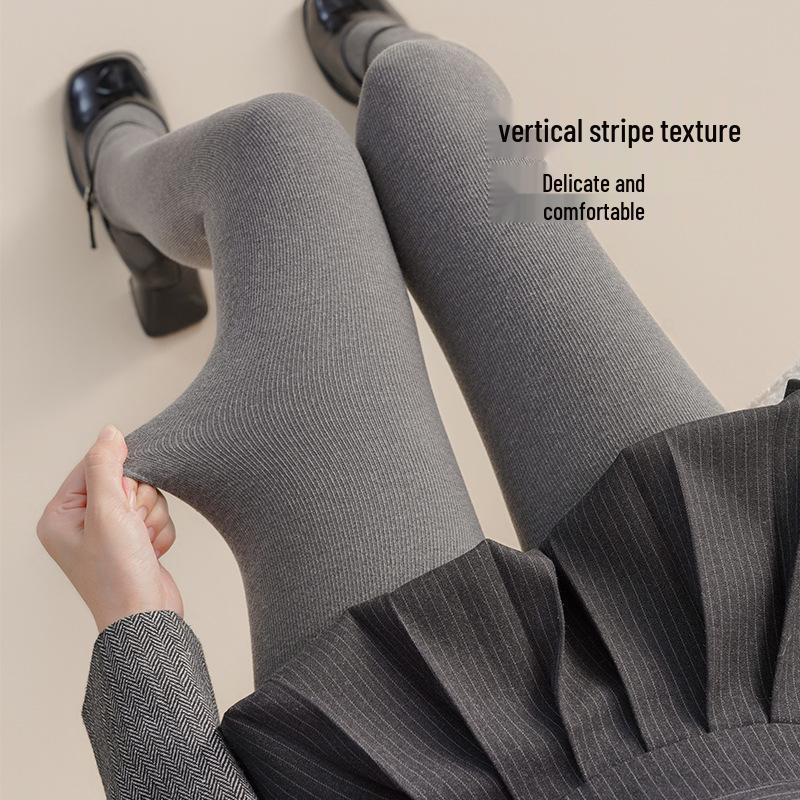 Ao Han Women's Grey Vertical Stripe Leggings for Autumn/Winter - Thick, Velvet-Lined, Hip-Lifting, Abdomen-Slimming Pantyhose
