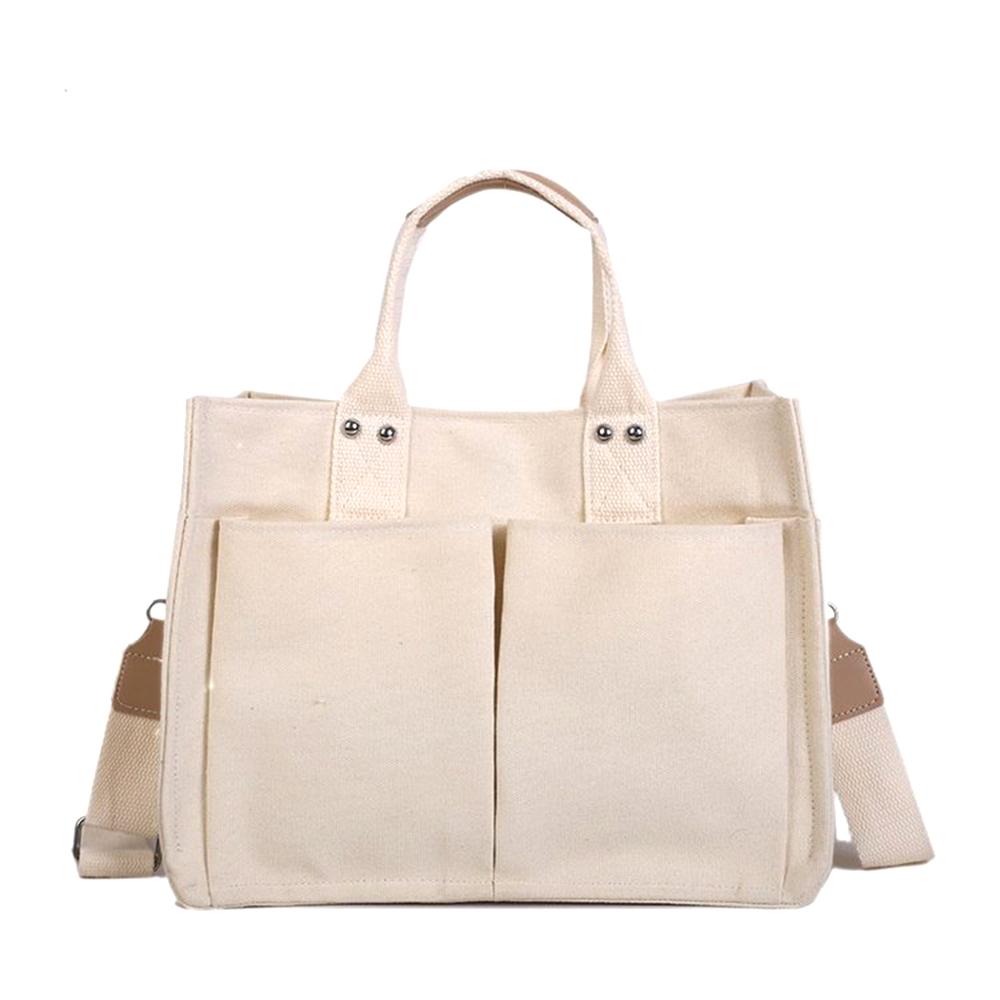 

Сумка-тоут из цельного холста с несколькими карманами, повседневная женская сумка через плечо