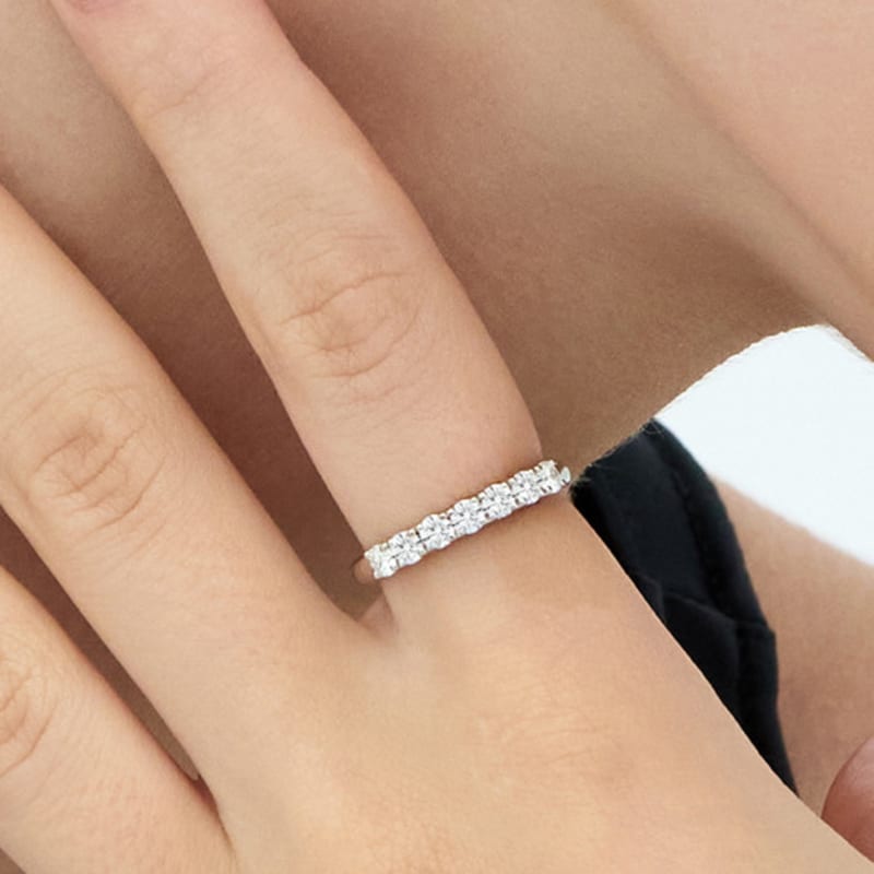 Hyeres-lor Essence Silver (W) Lab Diamond Half Pave Ring 0.1CT HL4R58435W9