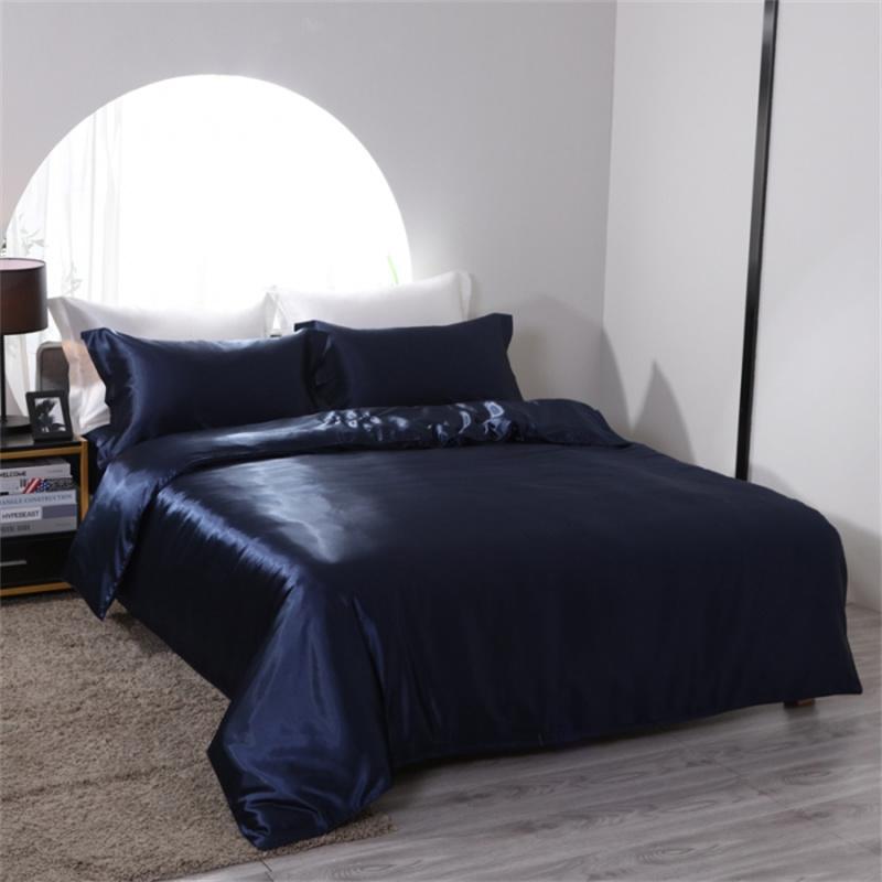 Luxury Mulberry Silk Bedding Set with Duvet Cover Fitted/Flat Bed Sheet Pillowcase Blending Silk Sheet Set Silky Satin Bedsheet