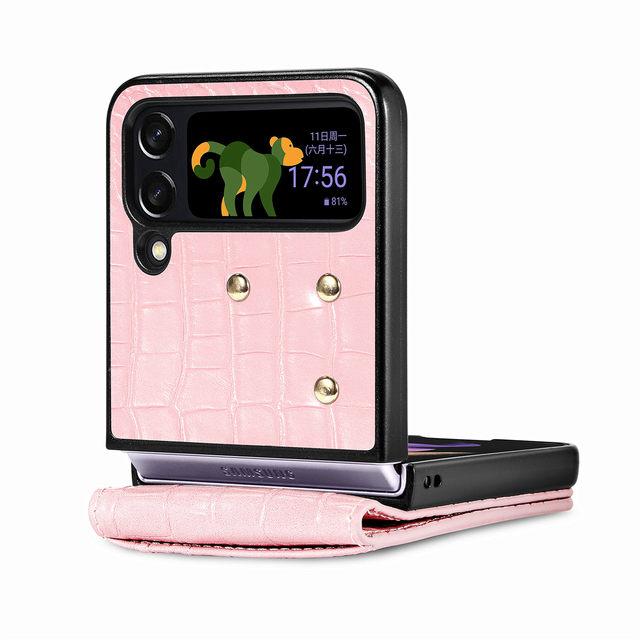 

Кожаный чехол для полной защиты тела для Samsung Galaxy Z Flip4 5g Flip 4 Zflip4 противоударный деловой чехол for Samsung Z Flip 4 розовый