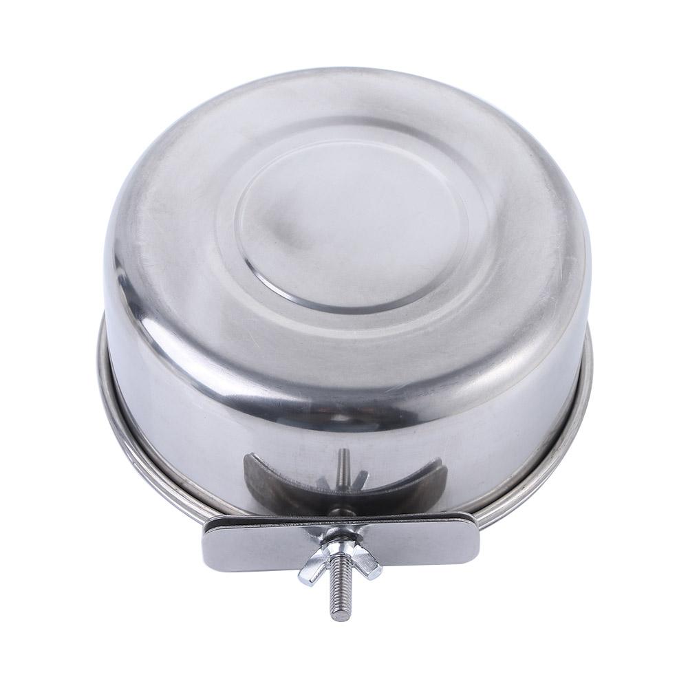 Food Dish Clamp-on Stainless Steel Hamster Bird Feeder Parrot Feeding Bowl Water Drinker Cage Cup