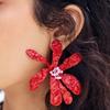 Vintage Metal Contrasting Color Large Flower Stud Earrings for Women Exaggerated Alloy Leaf Temperament Earrings Fashion Jewelry