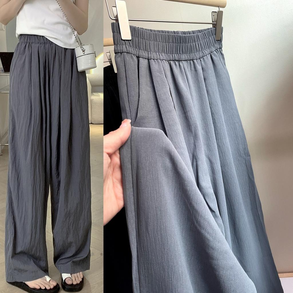 Relaxed Fit Pleated Texture and Relaxed Japanese-style Wide-leg Pants for Women, Summer Walk Lazy Wind Shaking Pants