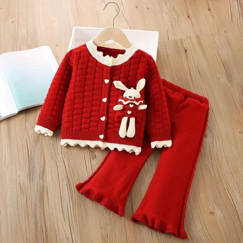 Girls Knit Set Dress With Large Lapel Sweater Cardigan Two Piece Outfit For Kids