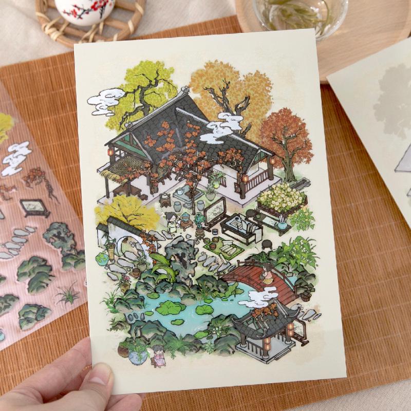 3D Stereo Jiangnan Four Seasons Children's House Stickers: Chinese Style Landscape Collage Toy