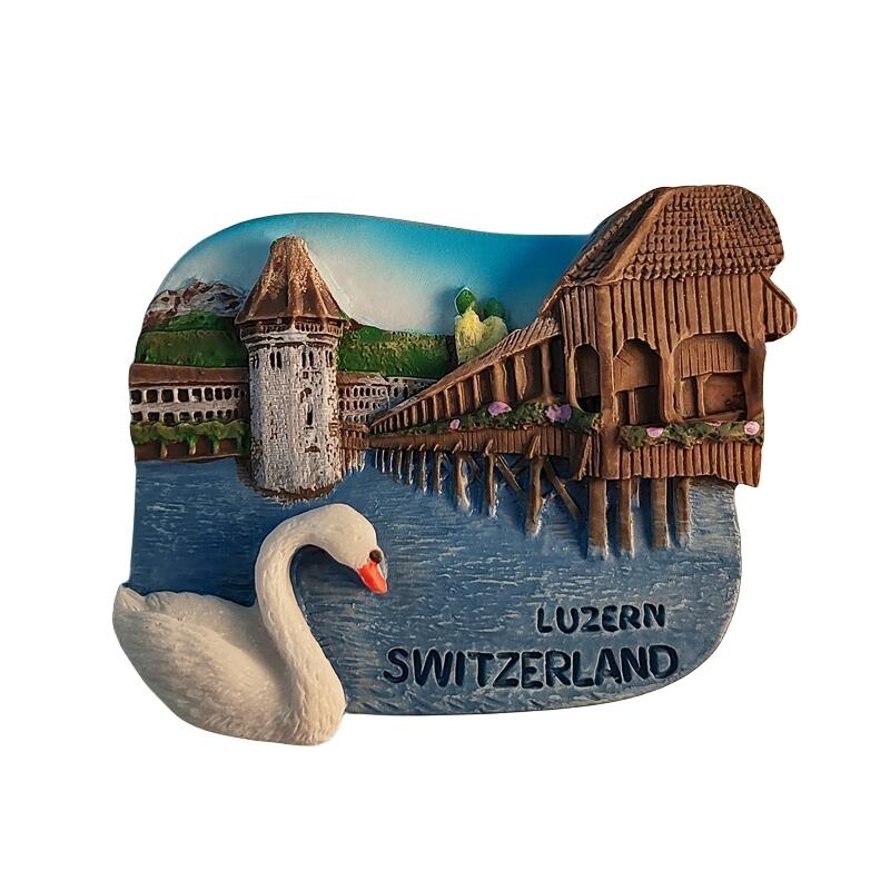 Switzerland Luzern Chapel Bridge  swan 3D Stereoscopic Tourism souvenirs Resin painting Decoration home Refrigerator magnets