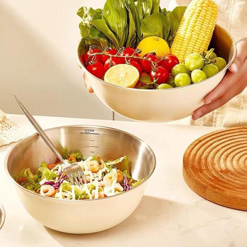 Stainless Steel Mixing Bowls With Measurements, Suitable For Home Use, For Mixing And Kneading, Salads, And Baking Salad Bowl