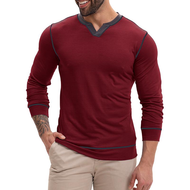 Men's V-neck long-sleeved T-shirt Casual men's base layer top T-shirt and sweatshirt