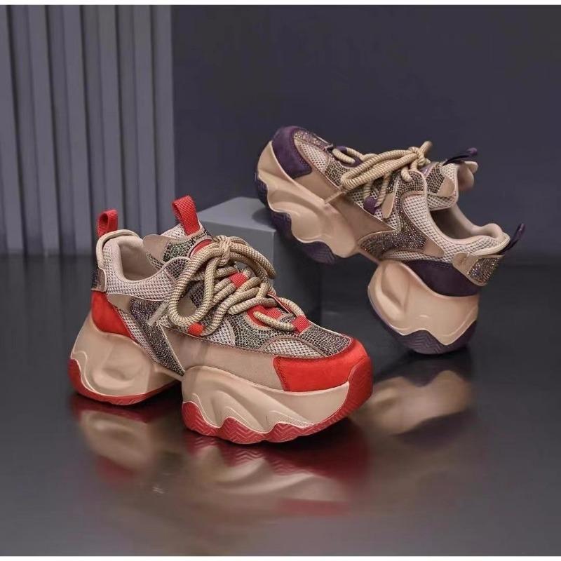Summer Thick-soled Dad Shoes Women's Breathable Mesh Lace-up Casual Sports Shoes