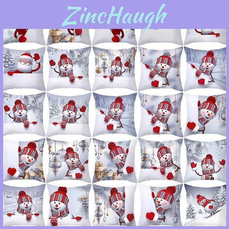 Delightful 18" Christmas Cushion Cover With Santa Claus And Snowman For Festive Sofa Decor