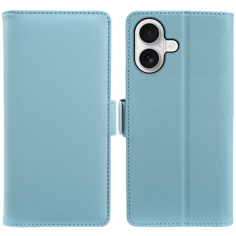 For iPhone 16 Wallet Case with Dual Magnetic Clasp Litchi Textured Leather Flip Stand Phone Cover