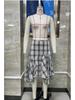 Plaid Patchwork High-Waisted Irregular Hem Midi Skirt