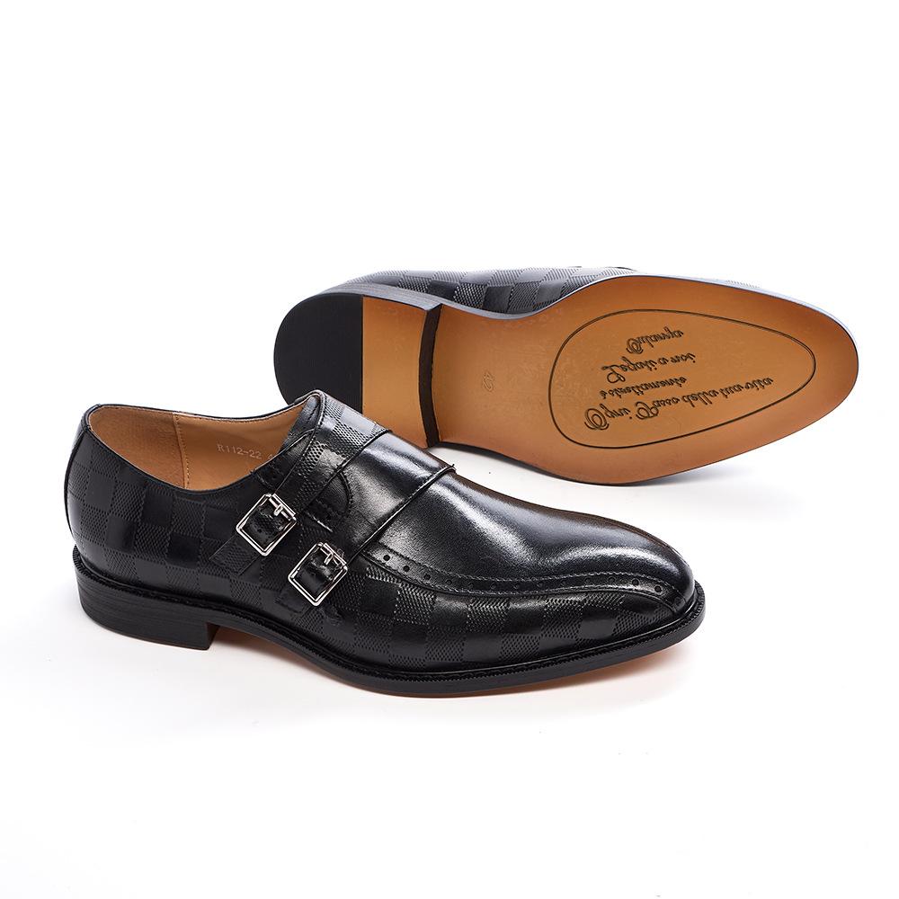 Leather Shoes Men'S Handmade Leather Dress Metal Buckle Business Men'S Shoes Casual Breathable British Engraved Monk Shoes