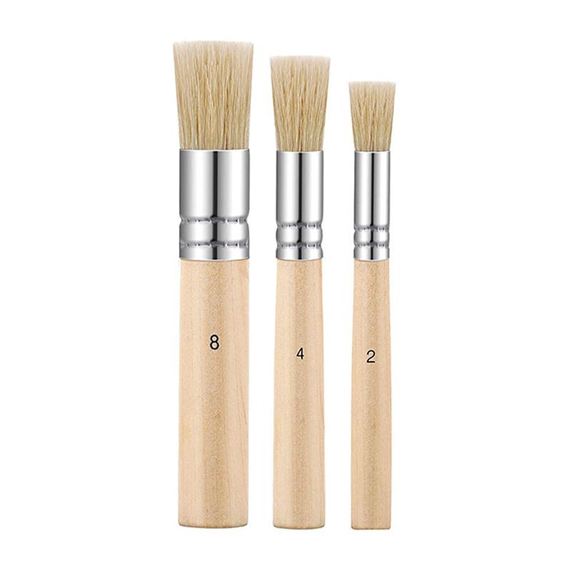 3Pcs Diy Wooden Stencil Brush Pure Natural Bristle Paint Brush Perfect For Acrylic Paint, Wood, Oil Painting