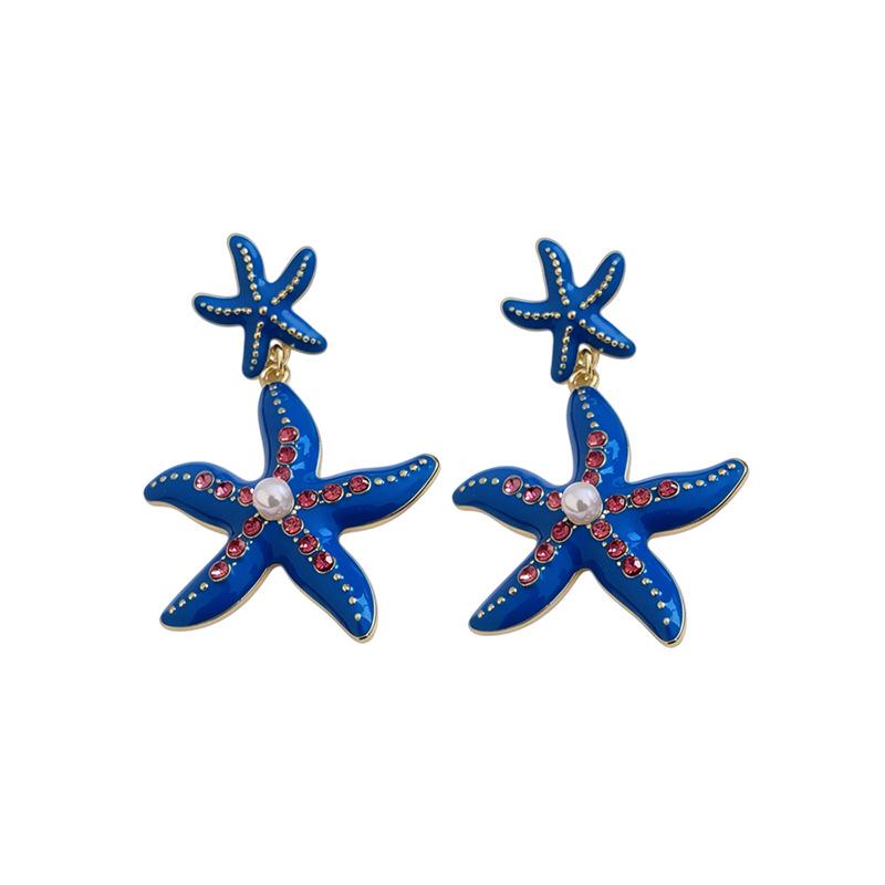 Starfish Rhinestone Pearl Stud Earrings: High-End European & American Resort Style